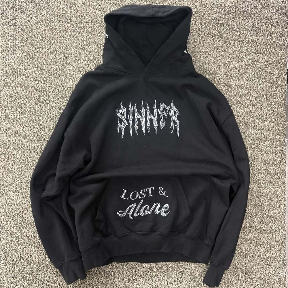 Yours Truly Sinner Rhinestone Hoodie Size L Black